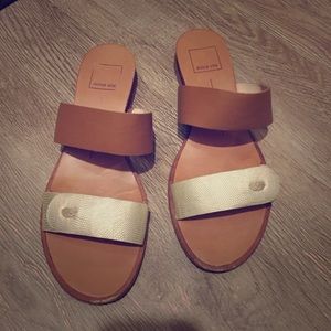 Tan and gold sandals